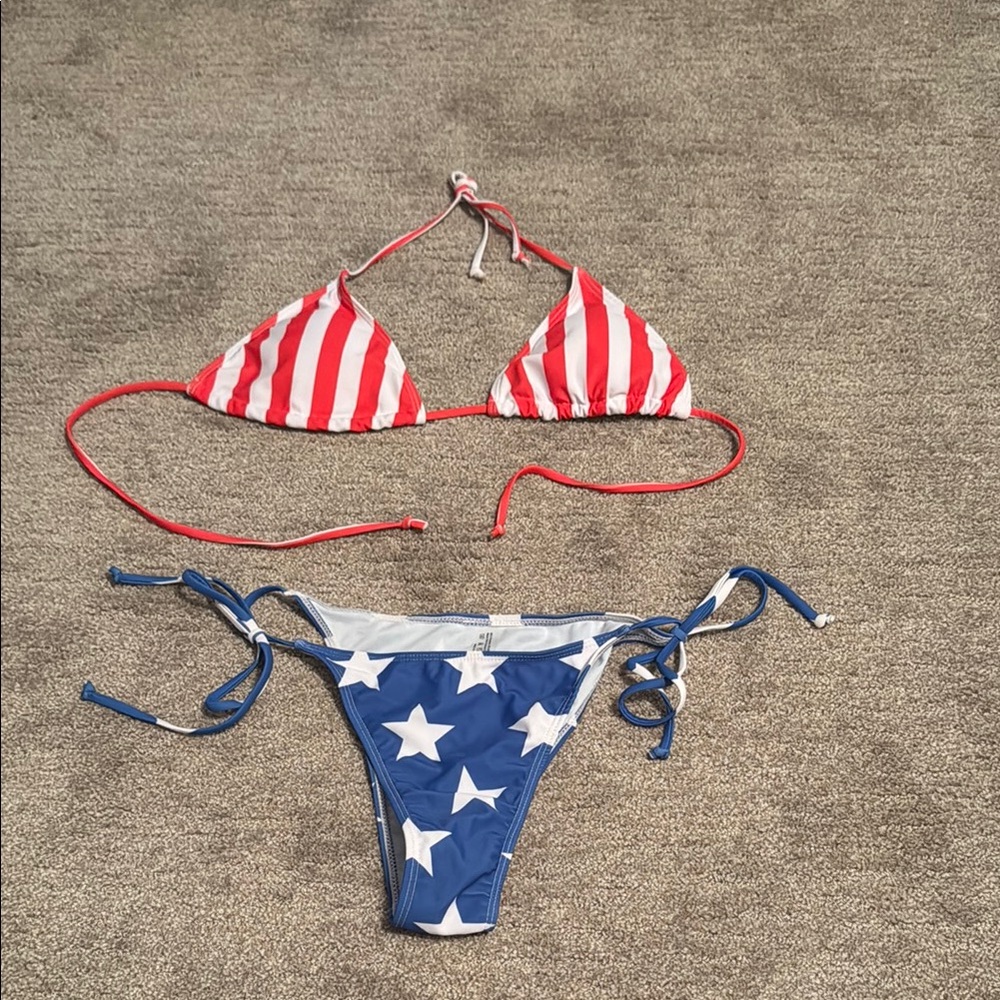 Red and White Bikini with String Tie Closures